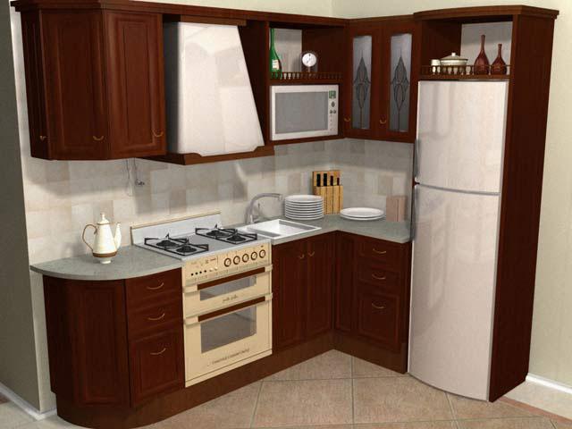 Дизайн угловой кухни с холодильником