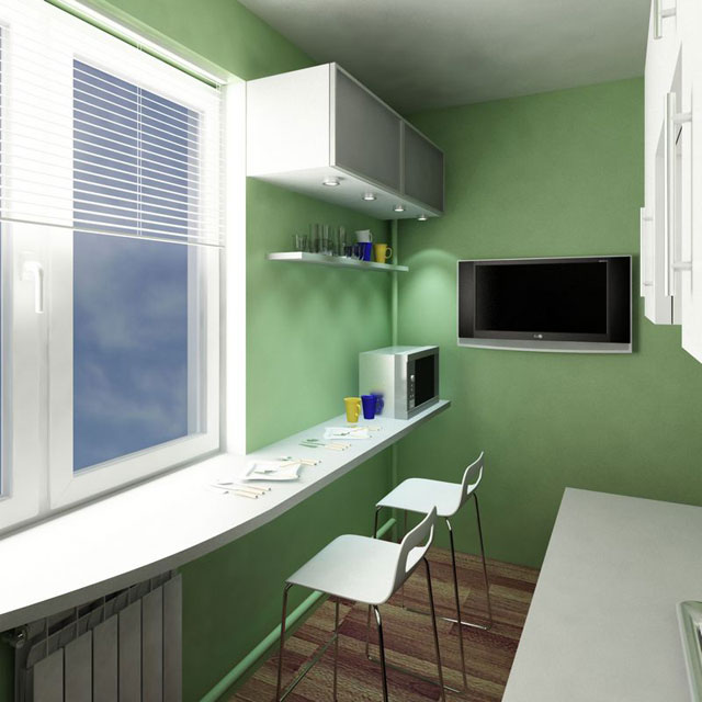 Дизайн длинной узкой кухни зеленого цвета площадью 8 кв м