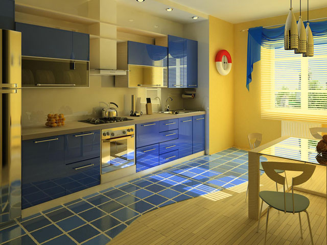 сине желтая кухня